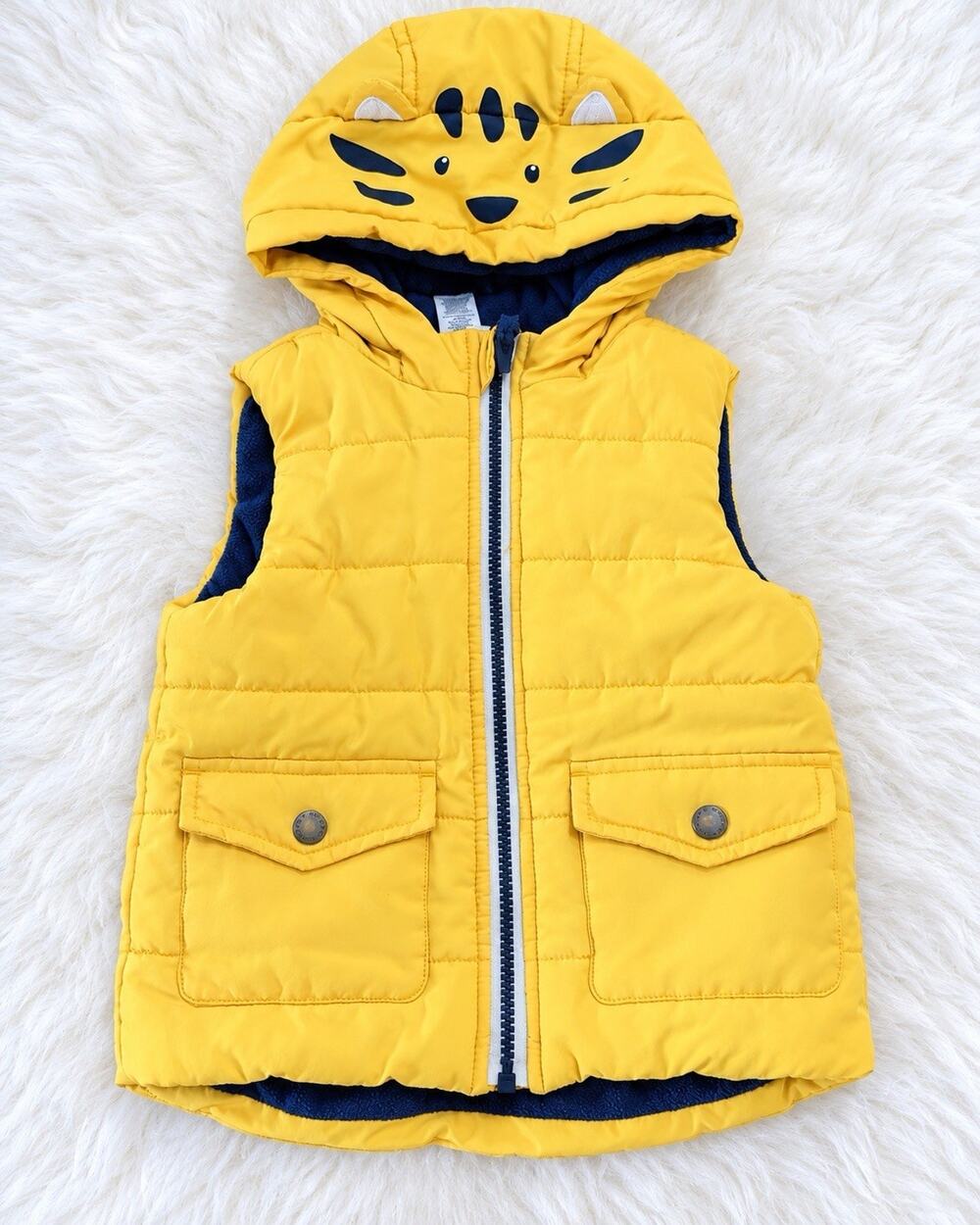 Little Me Tiger Puffer Vest Hooded Fleece Lined Sleeveless Size 2T Toddler